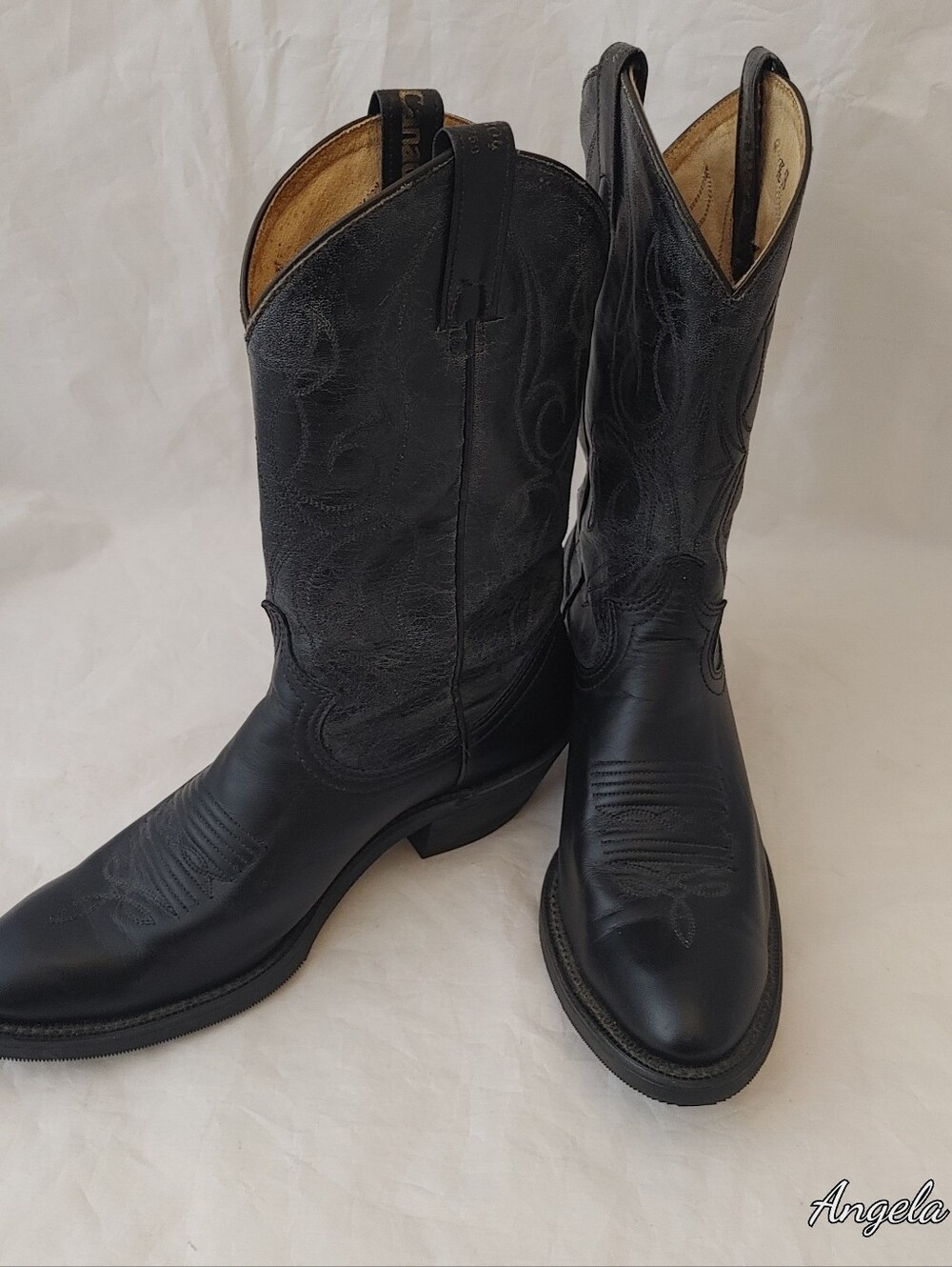 Authentic Vintage Black Leather Western Cowboy Boots Size 7 B Vibram Soles